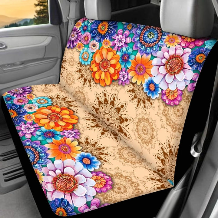 chaqlin Hippie Lotus Autositzbezug-Set für Damen, Auto-Innenzubehör, 4-teilig, universeller Autositz