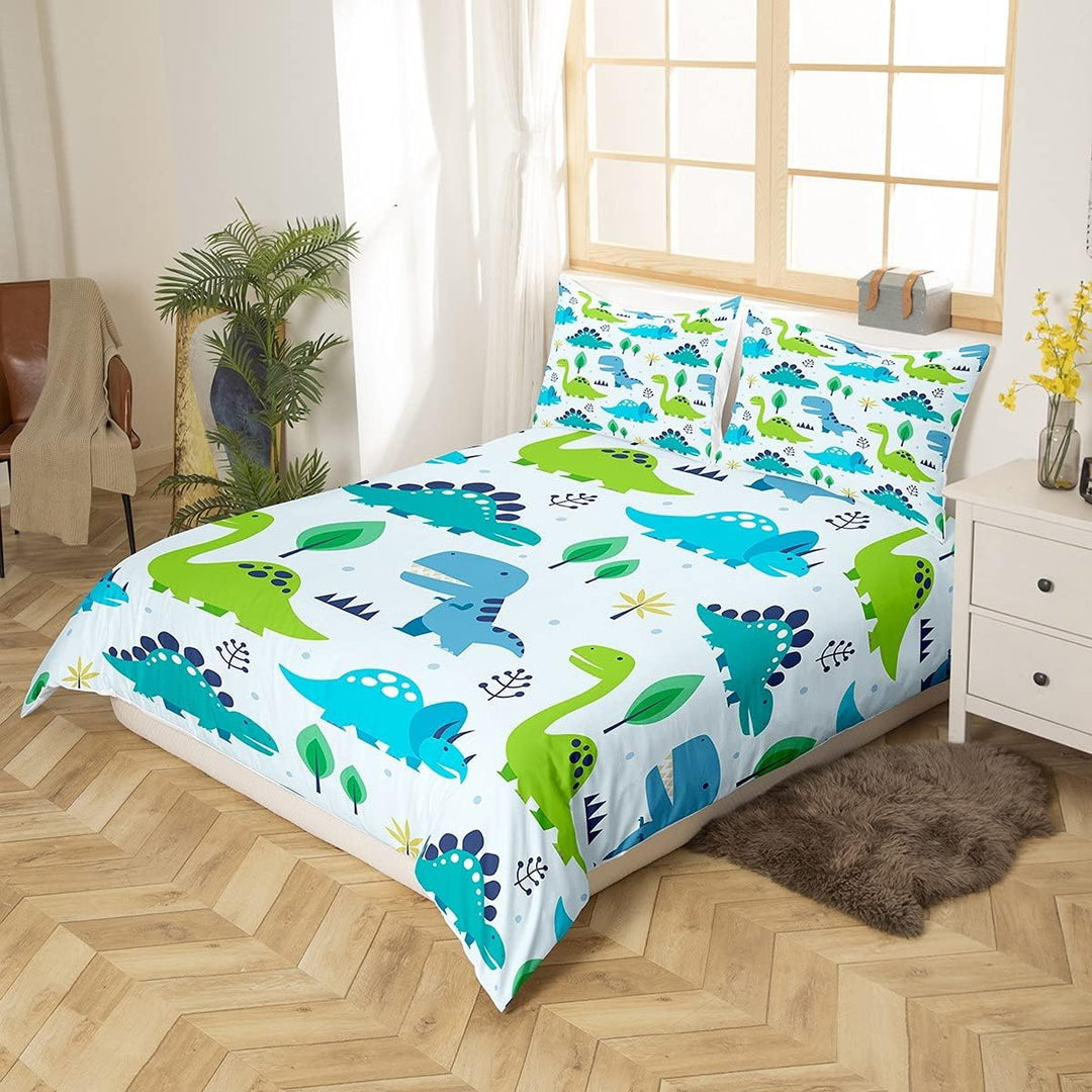 Homewish Dinosaurier Bettbezug für Jungen 135x200,Cartoon Dino Bettwäsche Set Blau Grün Dinosaurier