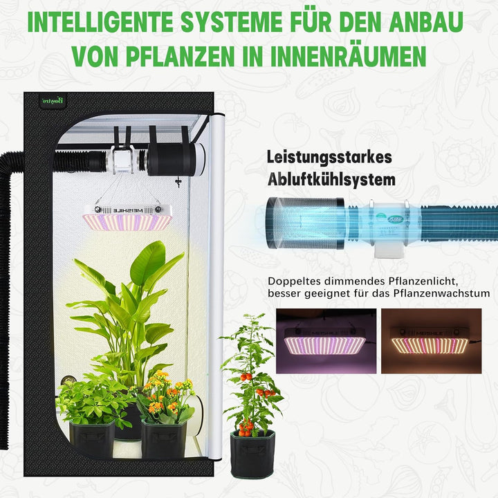 Growzelt Komplettset, Led Grow Tent Kit, 200W LED Grow Lampe Vollspektrum,Komplettes Hydroponics 600