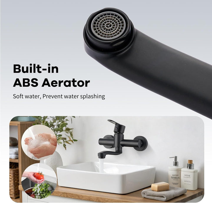 Wasserhahn Wandmontage, 360° Drehbare Edelstahl Wasserhahn Küche Wandarmatur, Kalt und Heiss Einhebe