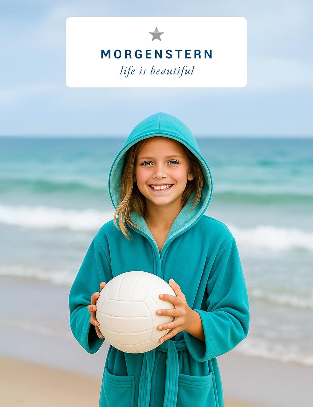Morgenstern Bademantel Kinder &amp; Teenager I Kapuze I 100% Baumwolle I Frottee Velours I Lang 134-140
