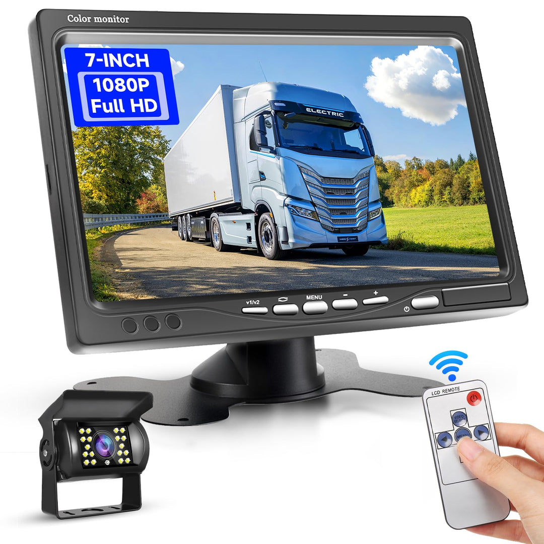 Podofo Rückfahrkamera Set Kabel 10M mit 7 Zoll TFT LCD Monitor Kit Einparkhilfe Wasserdicht IP69 Rüc