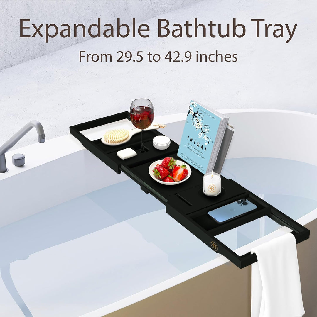 Premium Badewannen-Tablett aus Bambus – erweiterbares Badezimmer-Tablett aus Holz – verstellbares Ba