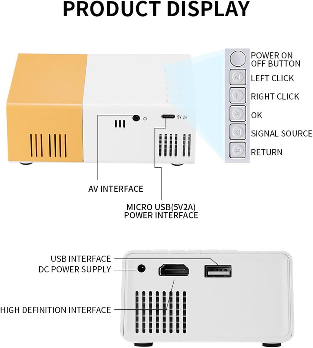 ASHATA Tragbarer Projektor für Smartphone, 1080p Movie Projector mit Integriertem Lautsprecher, 100A