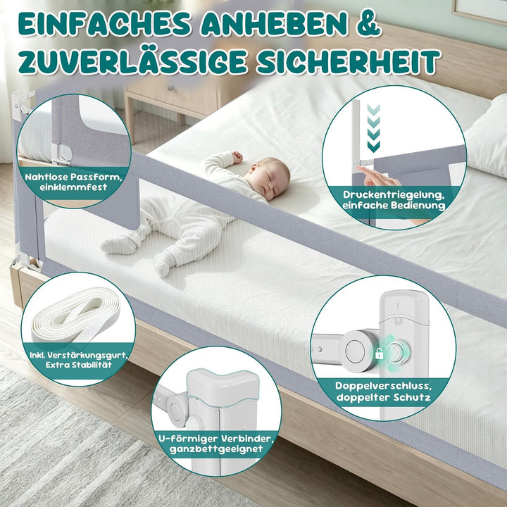 LARS360 180cm Kinder Bettgitter zum Vertikalen Heben Bettschutzgitter Kinderbettgitter für Familienb