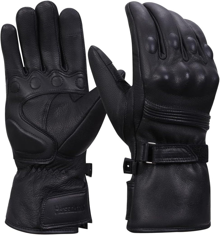Harssidanzar Herren Winter Motorradhandschuhe,echtes Leder Vollfinger Touchscreen Thermisch gefütter