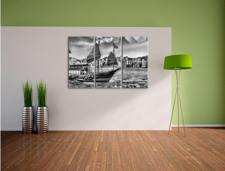 Pixxprint Segelschiff mit Segeln 3Teiler 120x80 cm Leinwandbild Wandbild Kunstdruck
