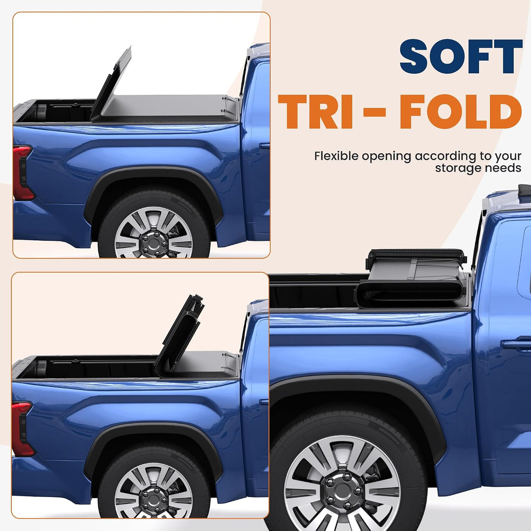 KUIPERAUTO Soft Tri Truck Bed Tonneau Cover Compatible for 2005–2015 Toyota Tacoma 1.5 m 152 cm Falt