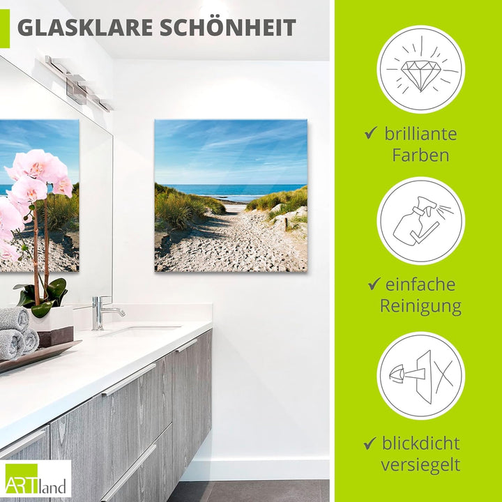 ARTland Glasbilder Wandbild Glas Bild einteilig 50x50 cm Quadratisch Strand Meer Küste Nordsee Sand