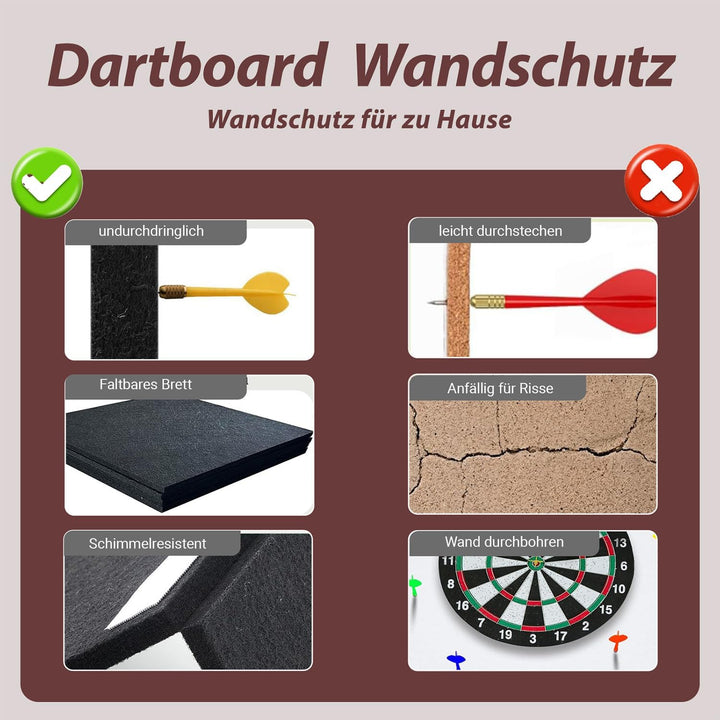 Dart Wandschutz Selbstklebend,Gespleisst Wandschutz Dartscheibe, Filz Dart Schutz Wand Schallschutz,