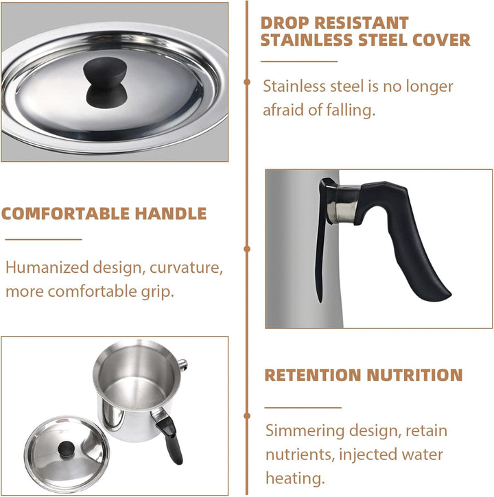 Milchtopf, 1,8 Liter Doppelwandig Edelstahl Milchtopf Ø17 Simmertopf mit Ausgiesser und deckel, 15 c