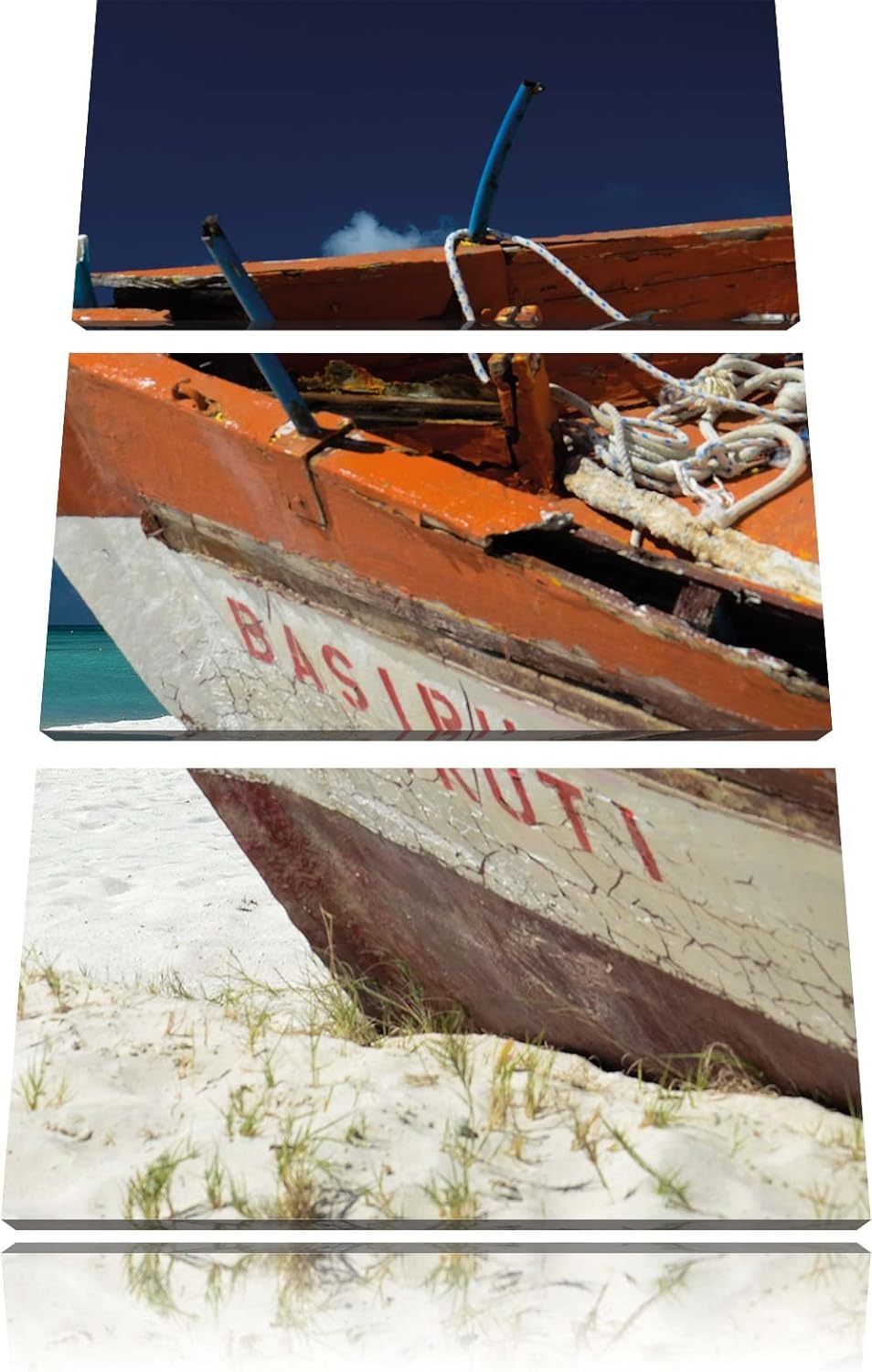 Pixxprint Boot am Strand 3-Teiler Leinwandbild 120x80 Bild auf Leinwand