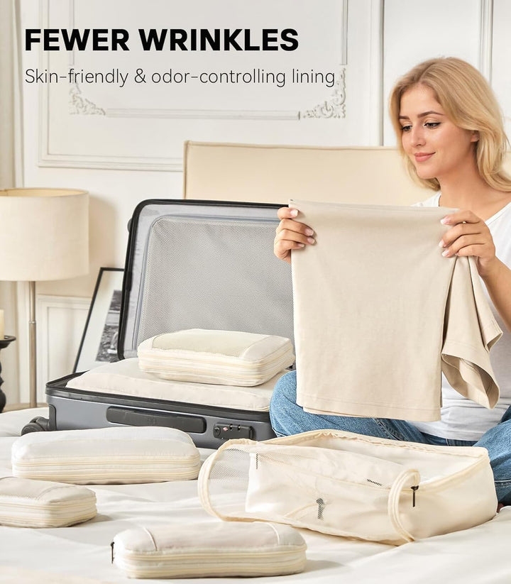 MURISE 6er Set Compression Packing Cubes, Koffer Organizer Packtaschen, Beige