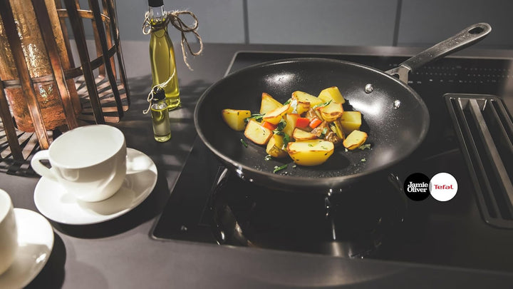 Tefal Jamie Oliver Wok 28 cm Induktion, Wokpfanne Edelstahl gross, Antihaft Beschichtet, Hoher Rand,