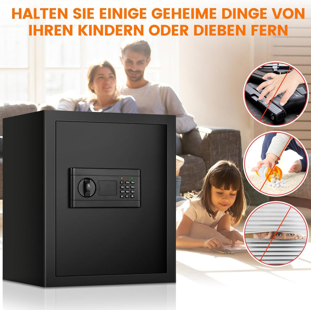 55L Safe Tresor Feuerfest mit Feuerfester Wasserdicht Dokumententasche, Digitaler MöBeltresor mit Sc