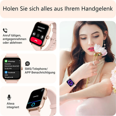 Smartwatch Damen mit Telefonfunktion Alexa Integriert 1.8" Fitnessuhr 100+ Sportmodi, SpO2, Herzfreq