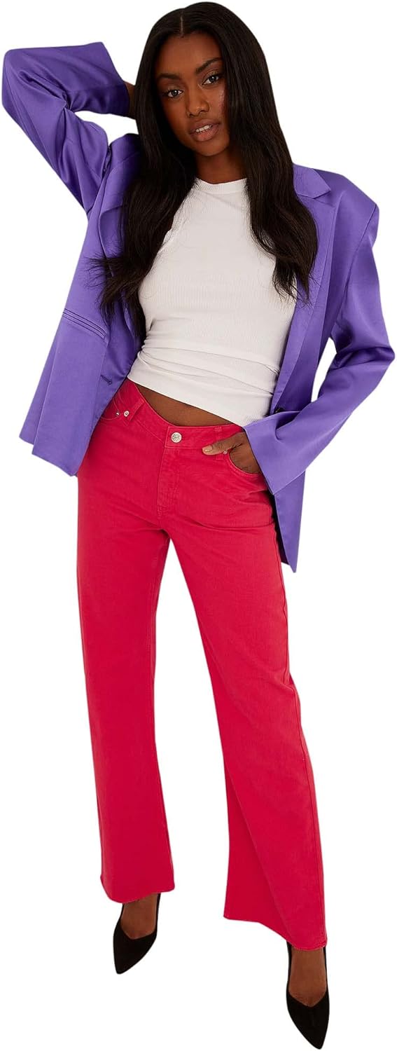 NA-KD Damen Raw Hem Side Slit Denim Jeans 36 Rose, 36 Rose