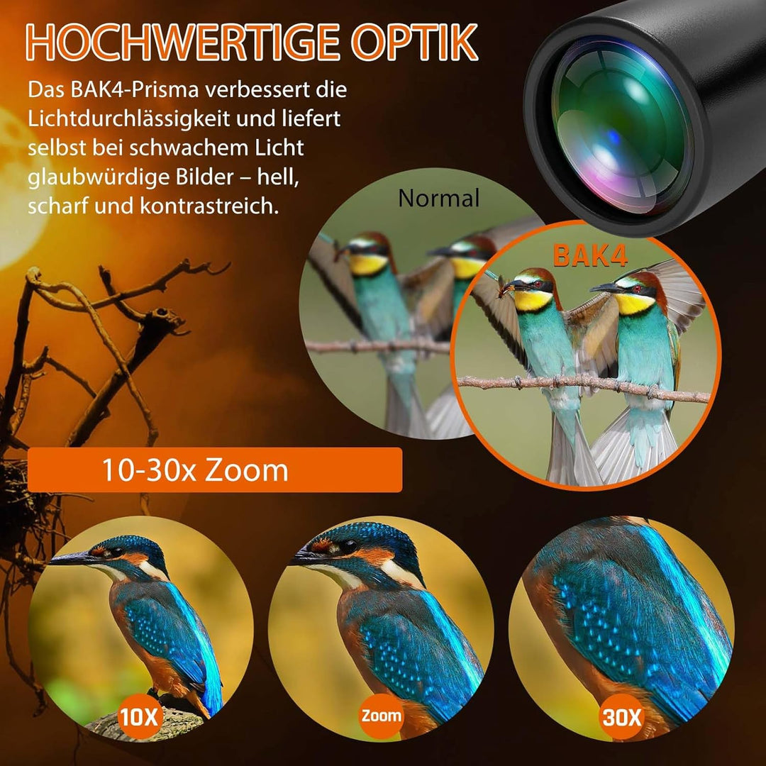 10–30x50 Zoom Fernglas für Erwachsene, HD Fernglas für Vogelbeobachtung, Reisen, Jagd, Konzerte mit