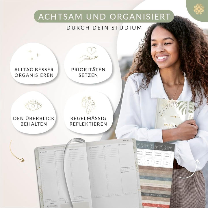 Lebenskompass Studienplaner 2024 2025 A5 ”BOTANICAL” - Schöner Semesterplaner für Uni - Terminplaner