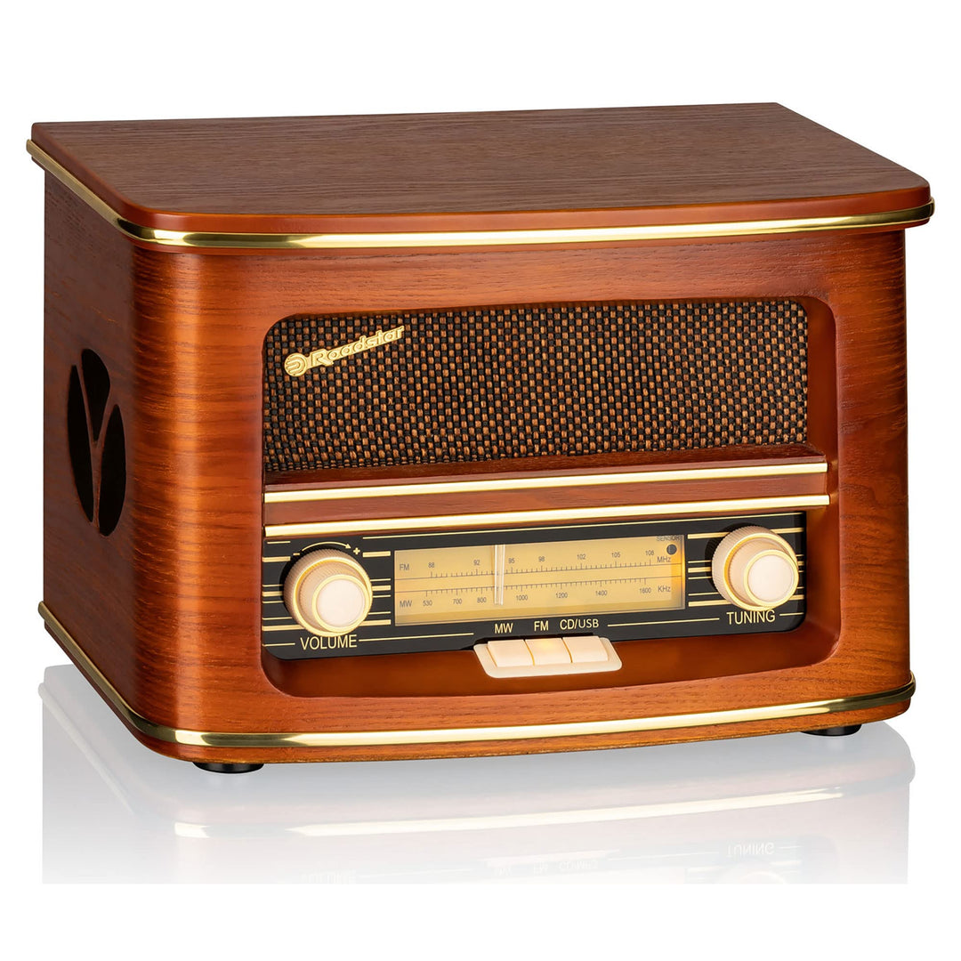 Roadstar HRA-1500UEMP Tragbares CD-Radio Vintage FM/MW, CD-MP3-Player, USB Aufnahmefunktion, Stereo,