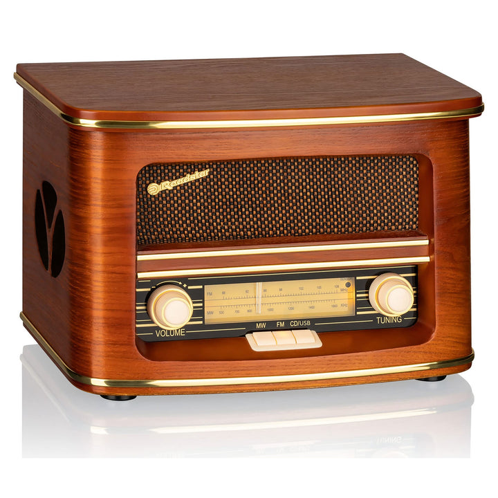 Roadstar HRA-1500UEMP Tragbares CD-Radio Vintage FM/MW, CD-MP3-Player, USB Aufnahmefunktion, Stereo,