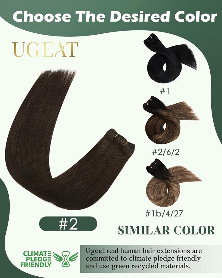 Ugeat Braun Extensions Echthaar Tressen Remy Haartressen Echthaar Zum Einnähen Dunkel Braun Echthaar