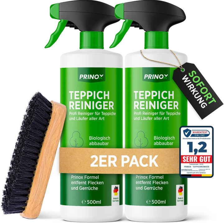 PRINOX® 2x Profi Teppichreiniger 500ml - Teppichboden Reiniger inkl. Teppich Bürste, schäumend für a