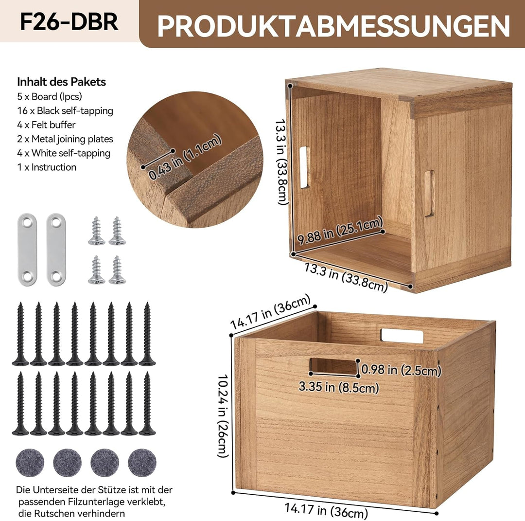 KIRIGEN Stapelbare Aufbewahrungsbox aus Paulownia-Holz, Regalwürfel mit Verbindungsplatten und Fussp