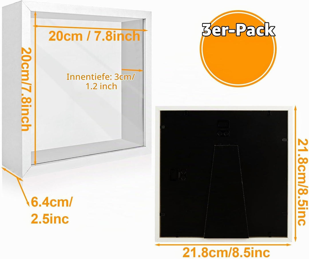 MIVIDE 3D Bilderrahmen zum Befüllen, 3 Stück 3D Bilderrahmen 20 x 20cm, 3D Bilderrahmen Tiefer Objek