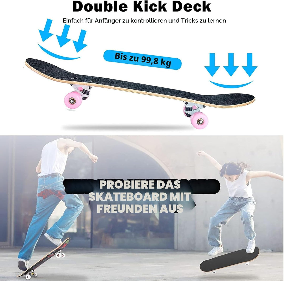 Skateboard, 31 x 8 Zoll komplettes Skateboard,8-lagiges Ahornholz, ABEC-11 Kugellager und 95A Rollen