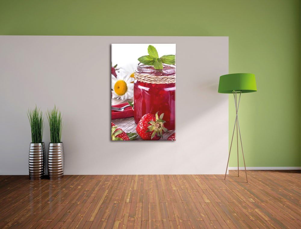 Pixxprint Glas mit Erdbeeren als Leinwandbild/Grösse: 100x70 / Wandbild/Kunstdruck/fertig bespannt,