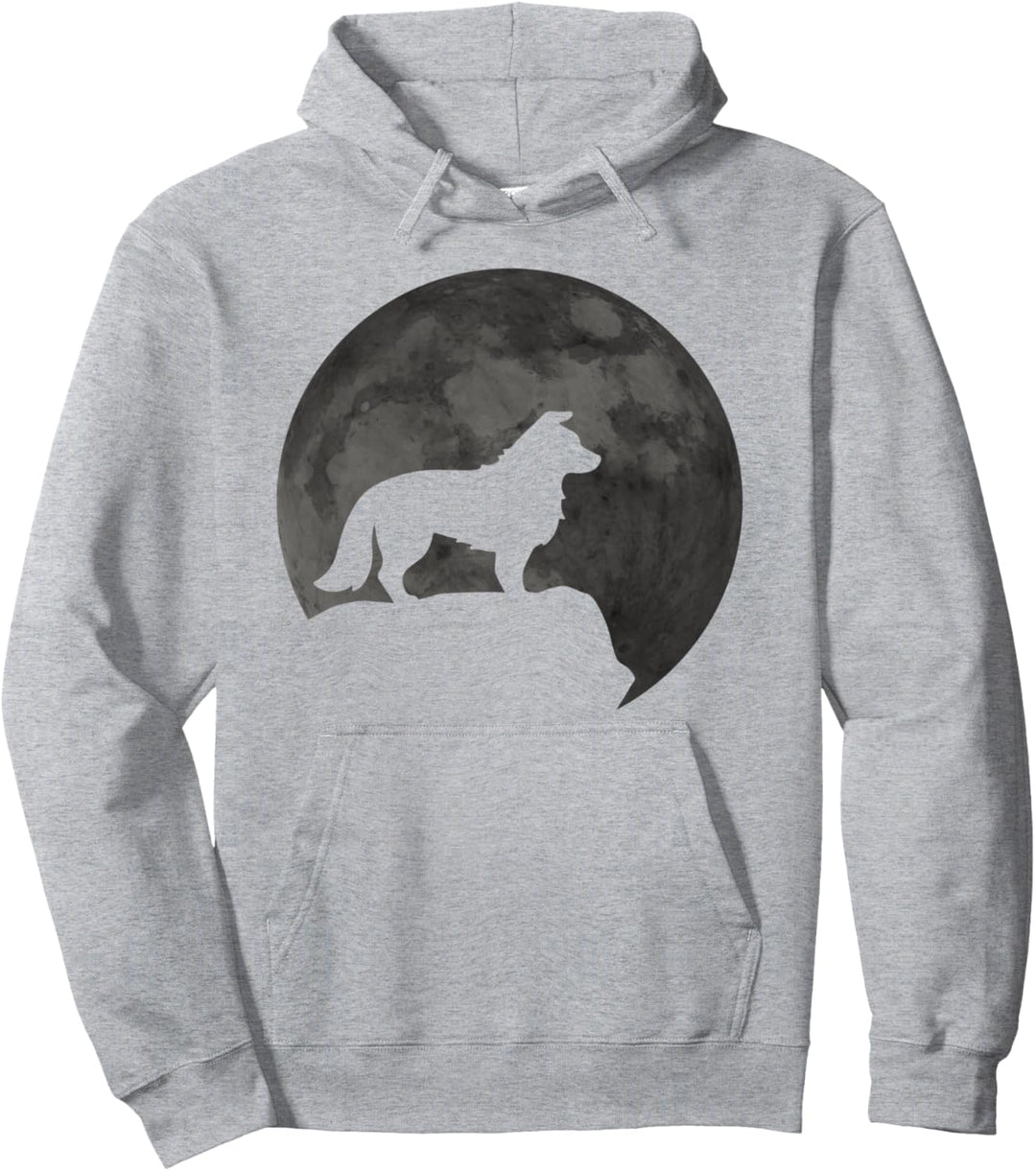 Mond- und Hundesilhouette - Bearded Collie Pullover Hoodie
