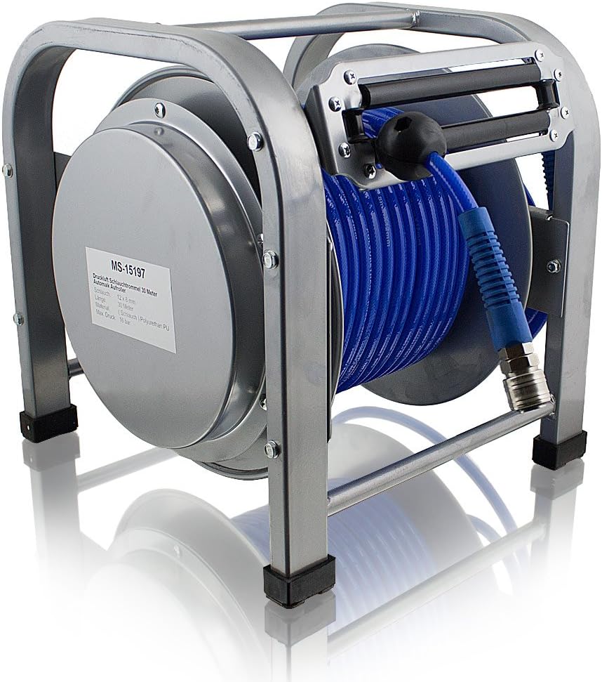 BITUXX® 30 Meter PU Schlauch Druckluft Schlauchtrommel Automatik Druckluftschlauchtrommel Trommel Au