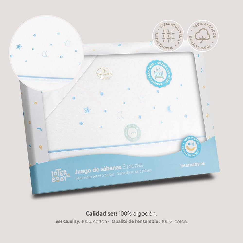 Interbaby Bettwäsche-Set für Kinderbett, 60 x 120 cm, 100% Baumwolle, warm, weich, inklusive Spannbe