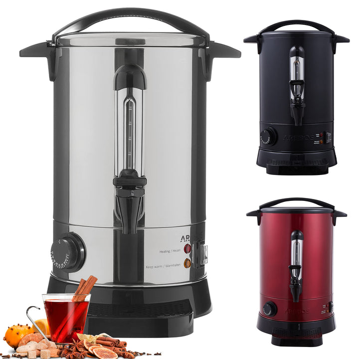 Arebos Glühweinkocher 950 W | Heissgetränkespender | 6,8 L | mit Auffangschale, Auslasshahn, Thermos