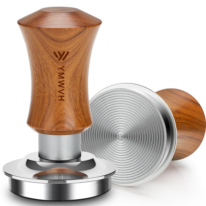Premium Espresso Tamper mit Base Ripple 51mm - Kaffeestampfer aus Edelstahl mit formschönem Walnuss-