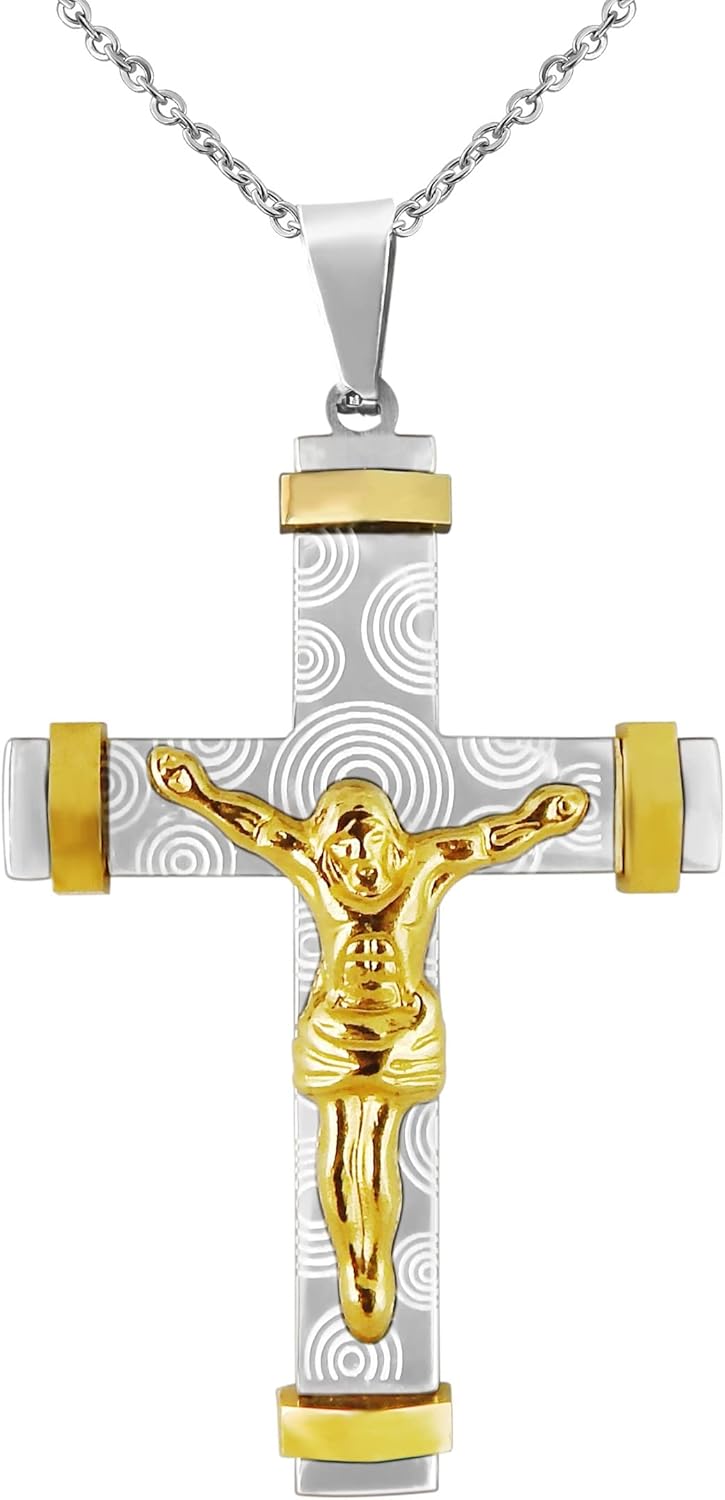 Hanessa Personalisierte Kette mit Gravur Edelstahl 45-60 cm mit Anhänger Kreuz und Jesus in silber/g