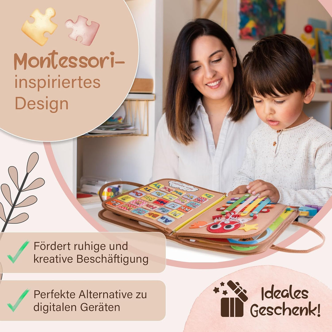 Montessori Busy Board – Motorikspielzeug, Activity Board für Kleinkinder ab 1,2,3 Jahren, Faltbar &