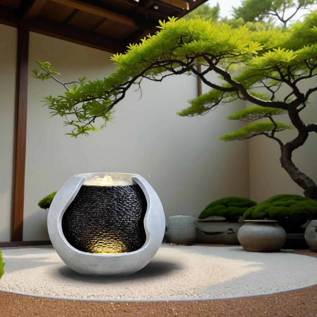 Moderne Innen- und Aussenbrunnen weisse LED, grosse Dekorationsbrunnengarten Terrasse Wohnzimmer, Ge