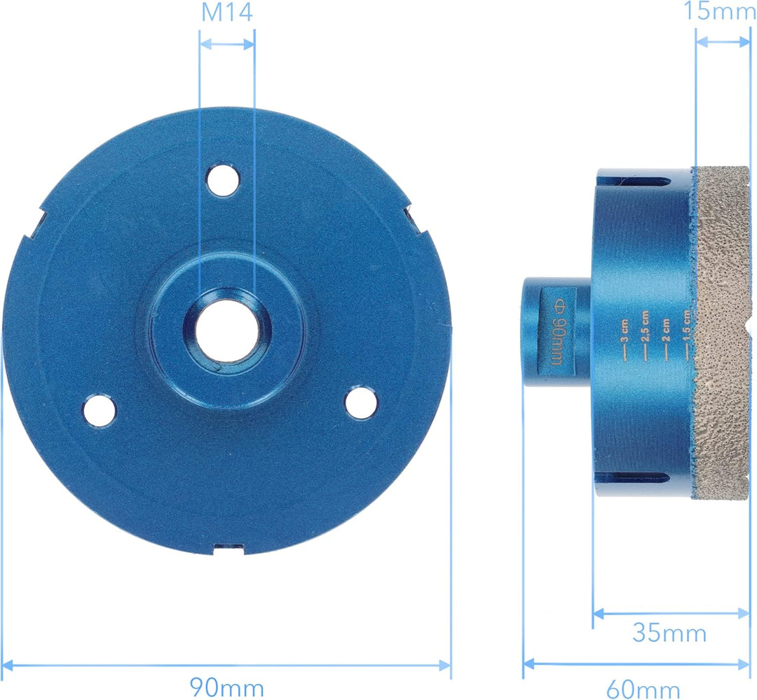 PRODIAMANT Diamant Fliesenbohrer 90 mm x M14 Fliese, Feinsteinzeug, Keramik für Winkelschleifer Prem