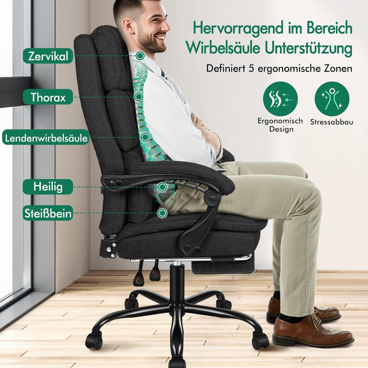 ALFORDSON Bürostuhl, zweischichtiger Schreibtischstuhl mit 150° Neigung und 360° Drehung, Drehstuhl