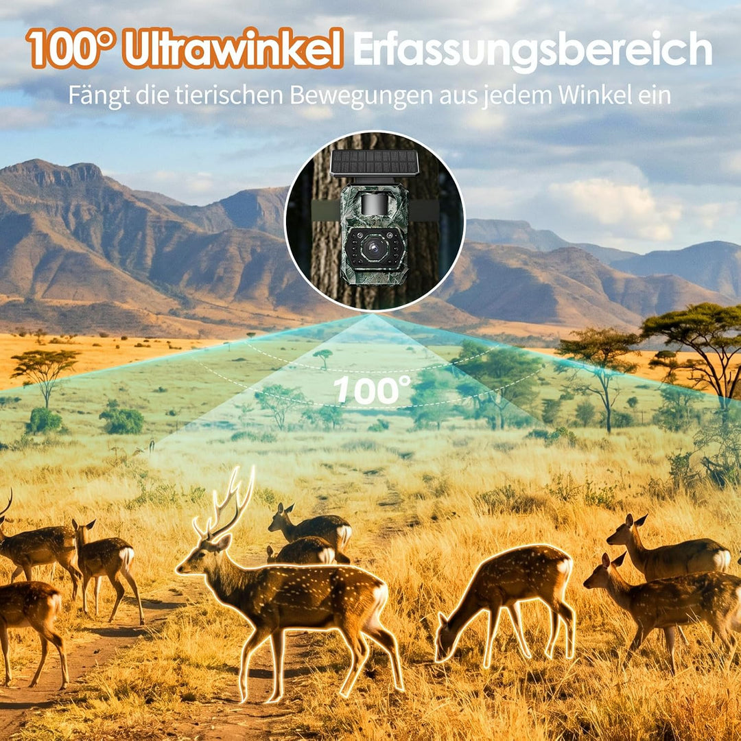 WLAN Wildkamera mit Handyübertragung App - Wildtierkamera mit Nachtsicht Bewegungsmelder Solar Wildk