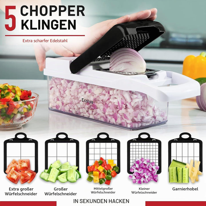 25 in 1 Multifunktionaler Zwiebelschneider Dicer, Spiralizer für Gemüse, Mandoline Hobel, Salat Food
