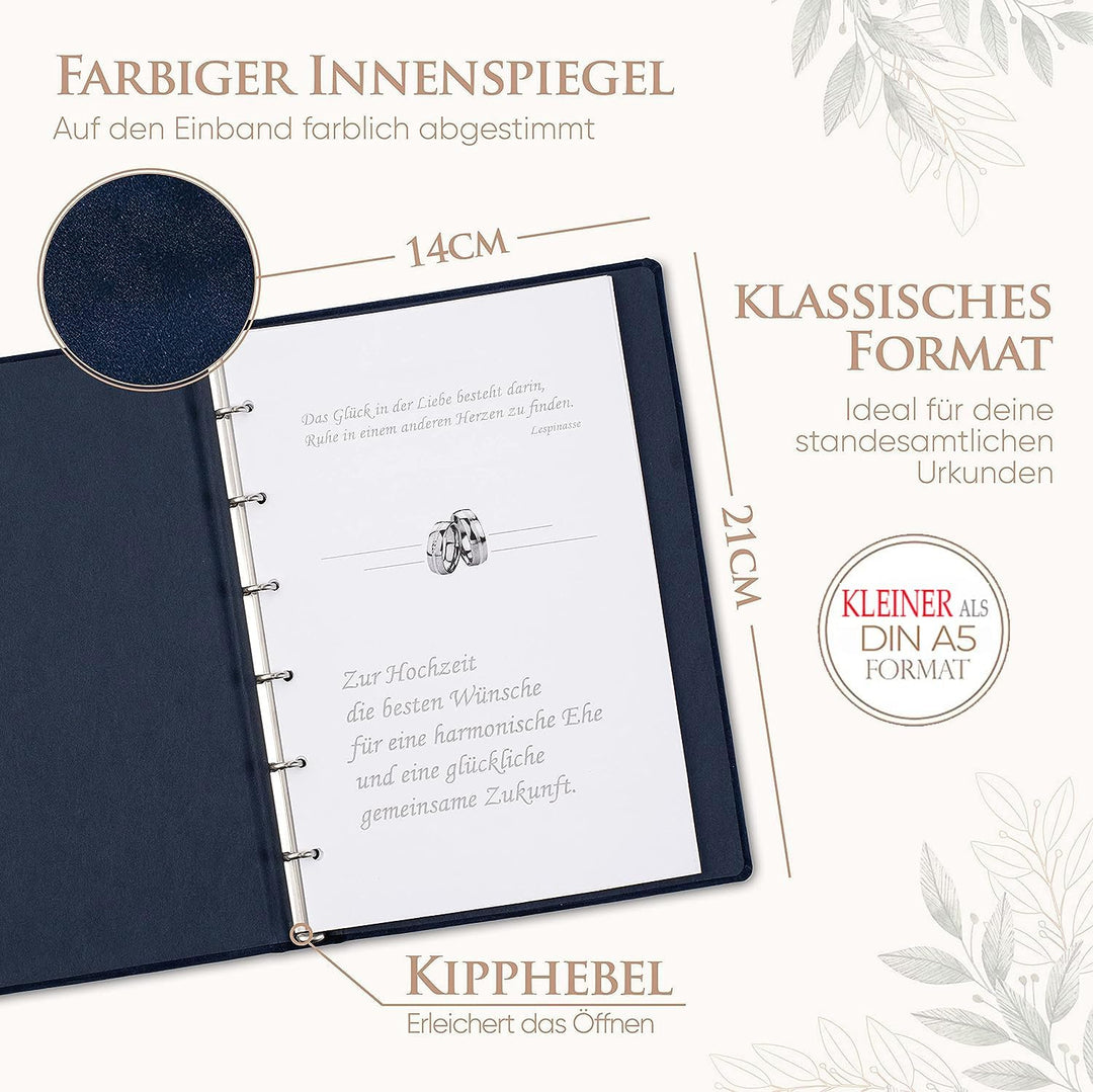 Stammbuch Herzen, dunkelblau, Lederstruktur, Herzprägung Silber, Stammbuchformat