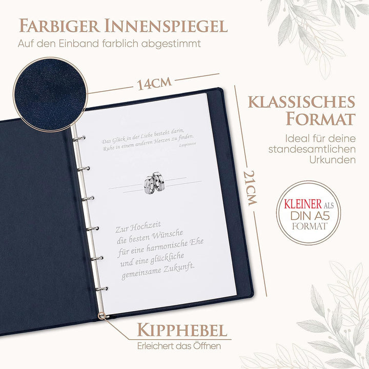 Stammbuch Herzen, dunkelblau, Lederstruktur, Herzprägung Silber, Stammbuchformat