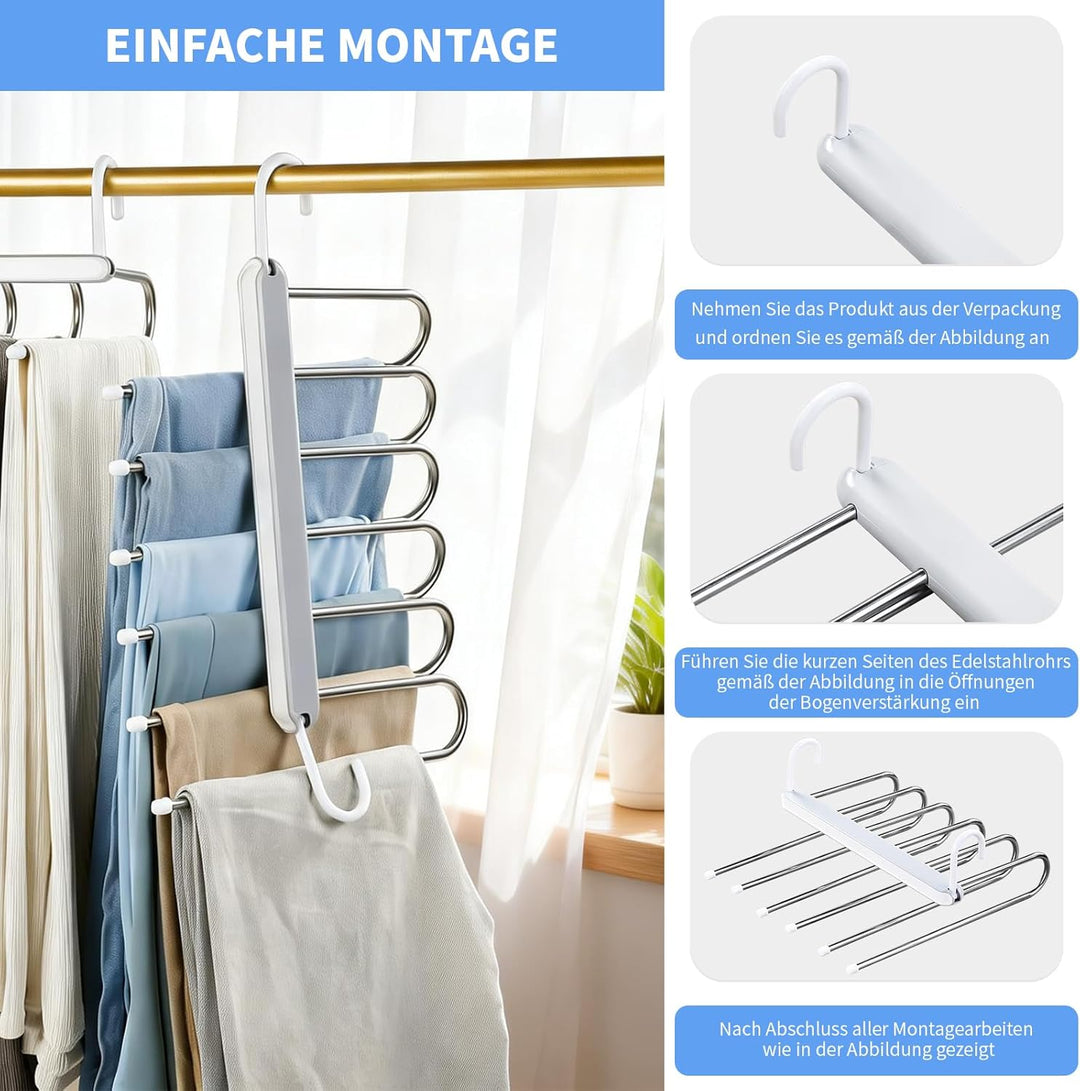 MOPUP Hosenständer, platzsparend, 2er-Pack 6-in-1-Hosenständer aus Edelstahl, multifunktionaler, Rut