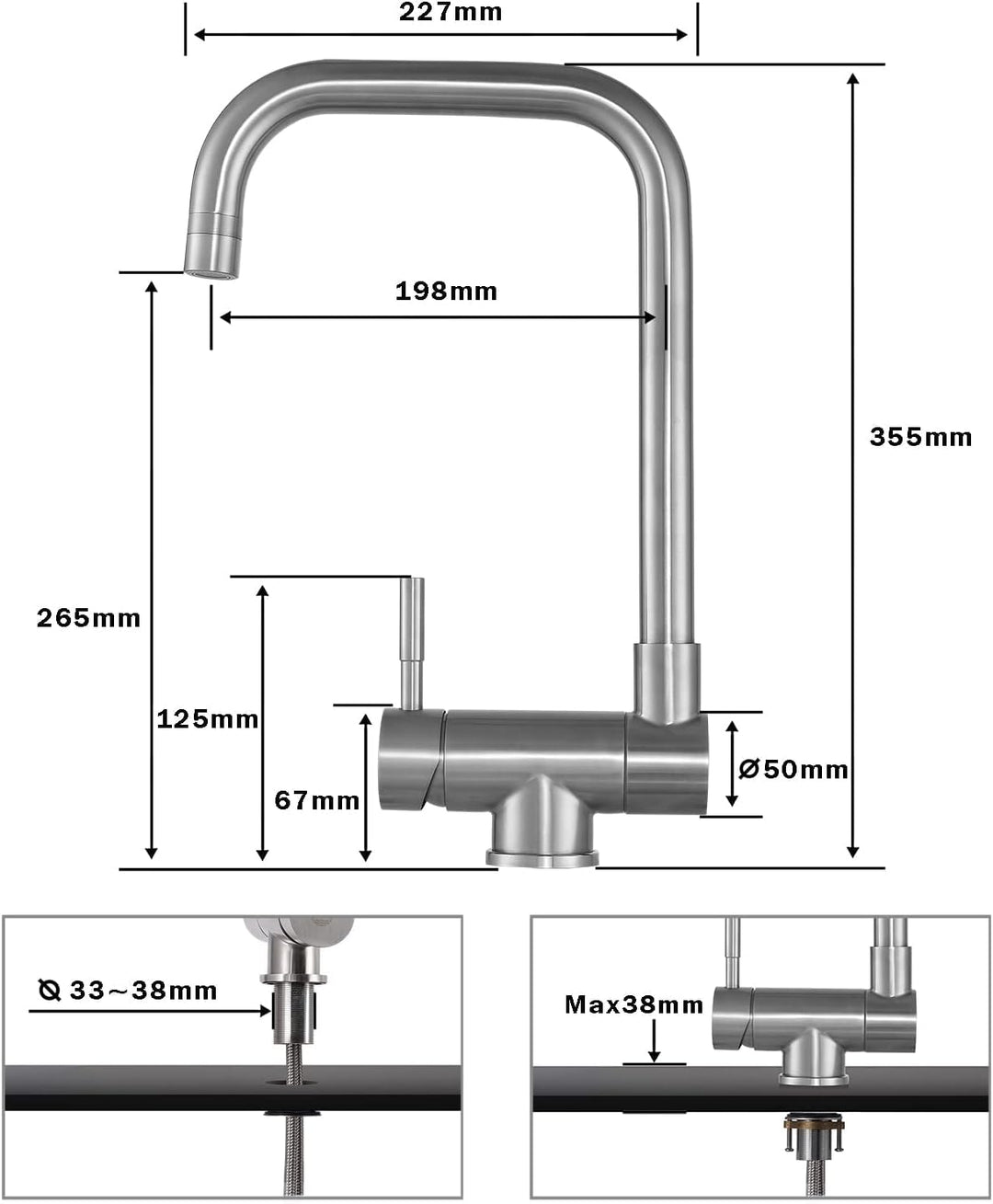Wasserhahn Küche, CECIPA Vorfenster Küchenarmatur Klappbar, Hochdruck Armatur Küche mit 2 Strahlarte