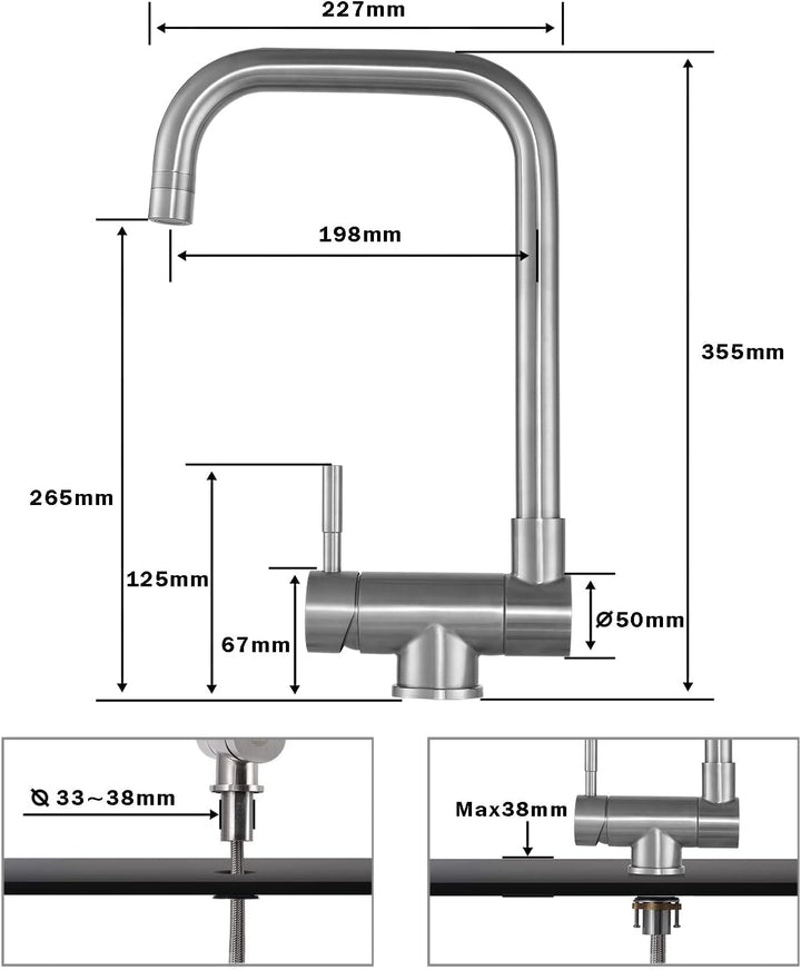 Wasserhahn Küche, CECIPA Vorfenster Küchenarmatur Klappbar, Hochdruck Armatur Küche mit 2 Strahlarte