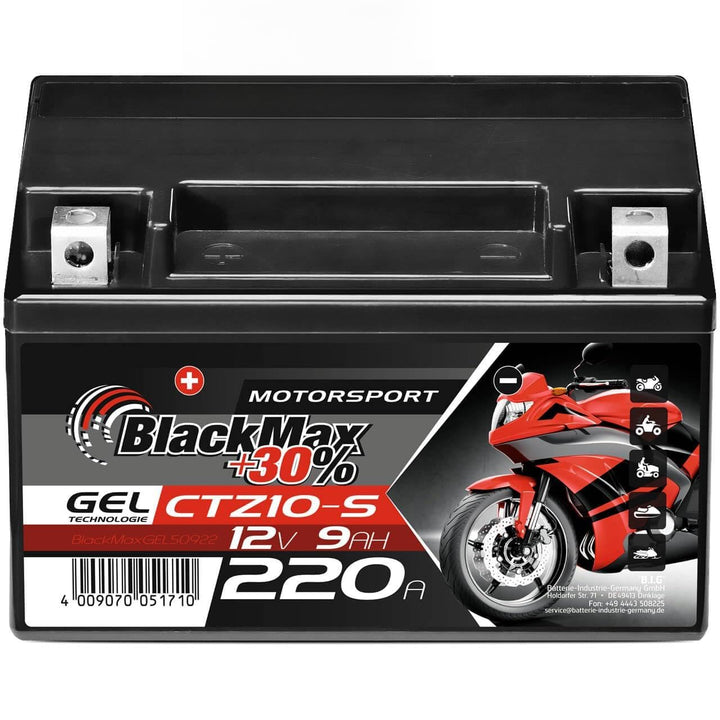 BlackMax YTZ10S Motorradbatterie GEL 12V 9Ah Akku GTZ10-S YTZ10-S-BS GEL12-10B-4 9Ah - 210A - YTZ10S