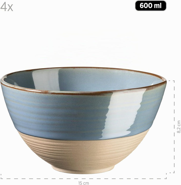 MÄSER Serie Nottingham, 4er Müslischalen Set mit filigranem Linienspiel und edler Glasur, 4 Schalen